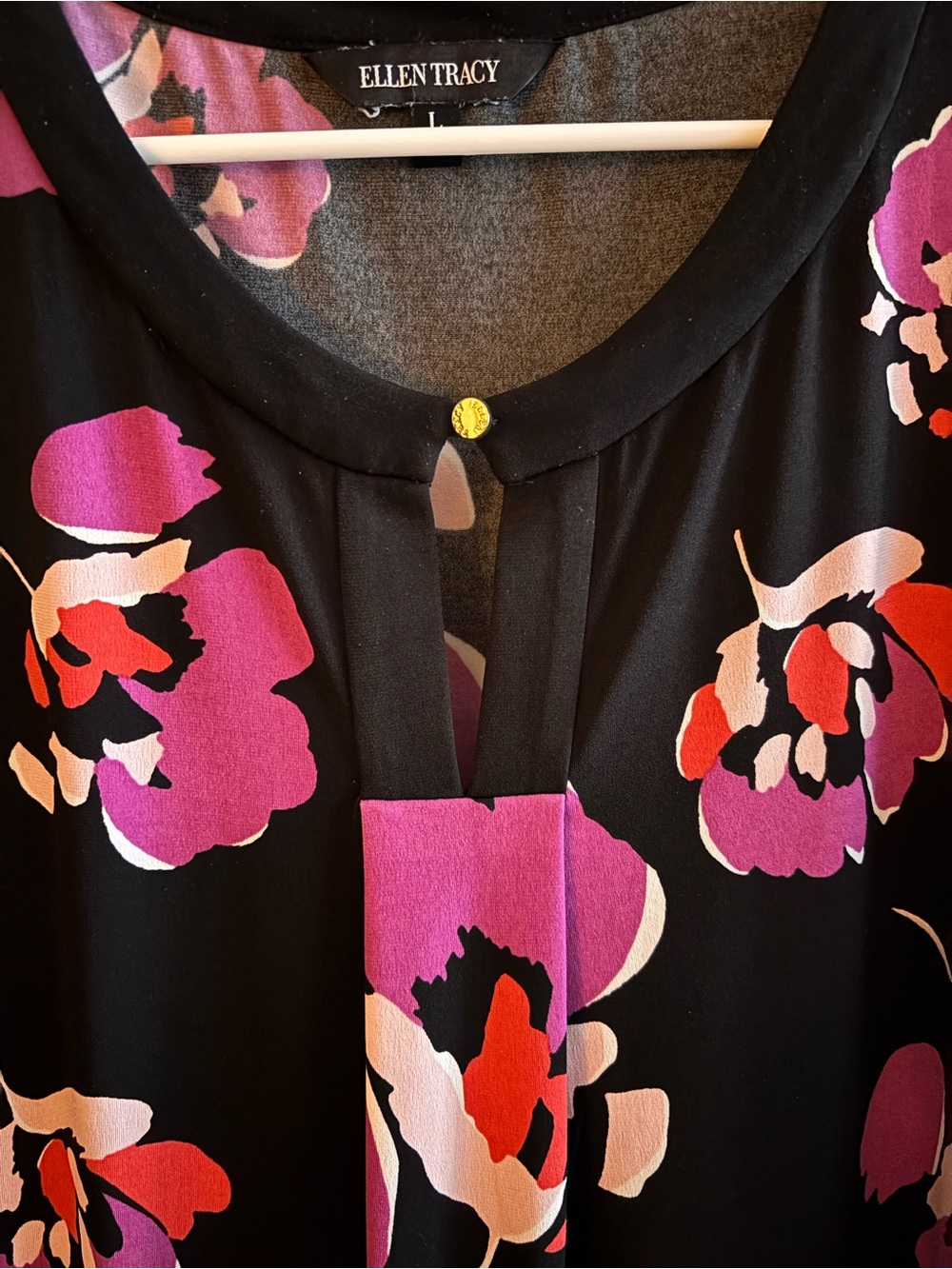 Ellen Tracy Black Sleeveless Tank with Pink & Red Floral Print - Picture 2 of 6